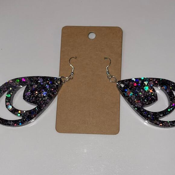 Handmade epoxy resin dangle earrings - very dark purple glitter w/ silver flecks - Picture 4 of 6